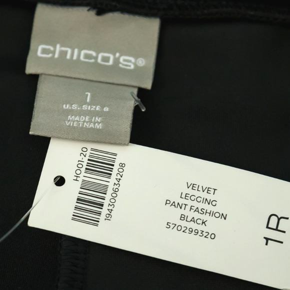 Chico's 1 Size Medium 8 Black Velvet Pull On Stretch Knit Leggings Pants NEW - Picture 4 of 7